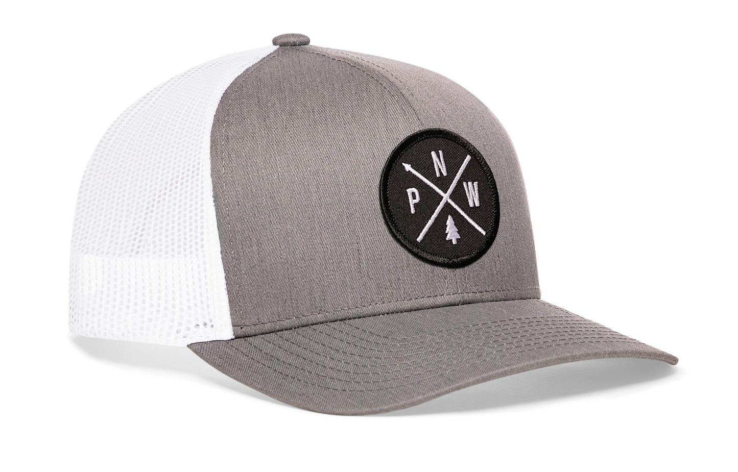 Gorra de camionero PNW | Gorra snapback gris y blanca del Pacífico Noroeste