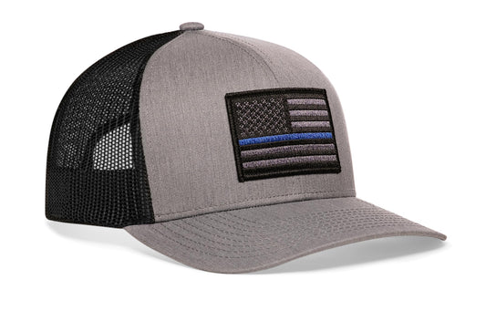 Thin Blue Line Trucker Hat  |  Gray Black Police Tactical Snapback