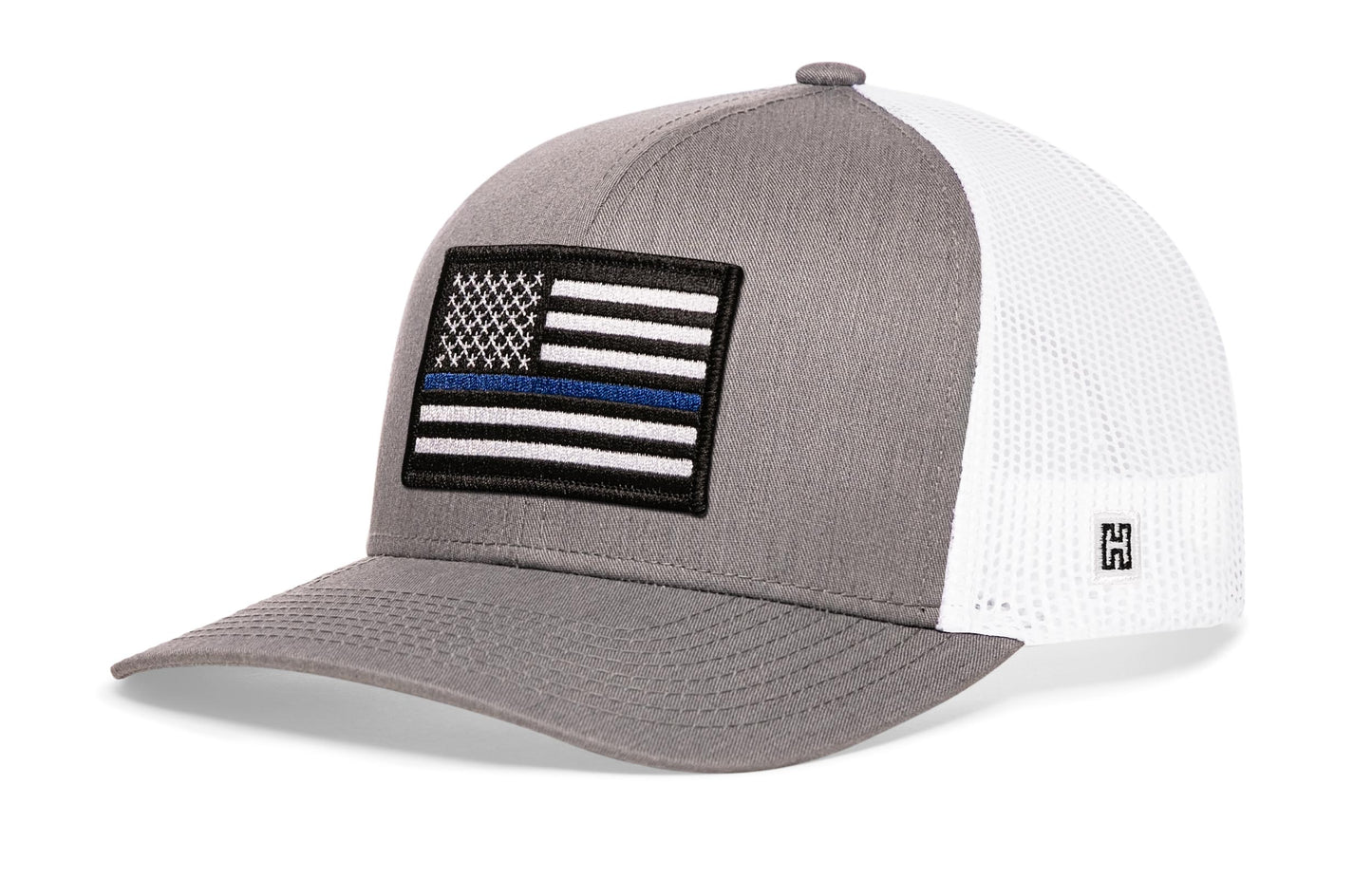 Thin Blue Line Trucker Hat | Gray White Police Snapback