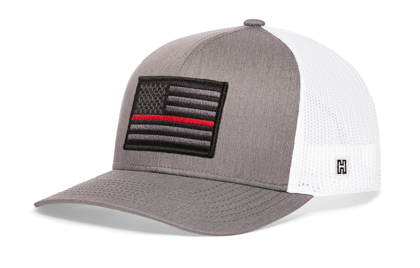 Thin Red Line Trucker Hat | Gray White Fire Tactical Snapback