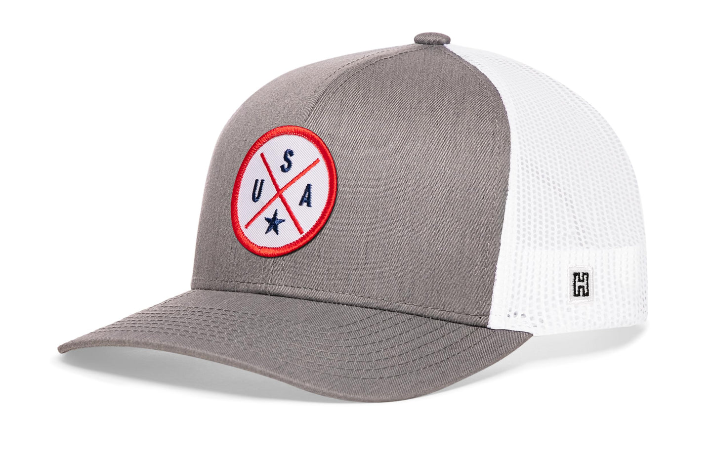 Gorra de camionero de EE. UU. | Gorra snapback americana gris y blanca