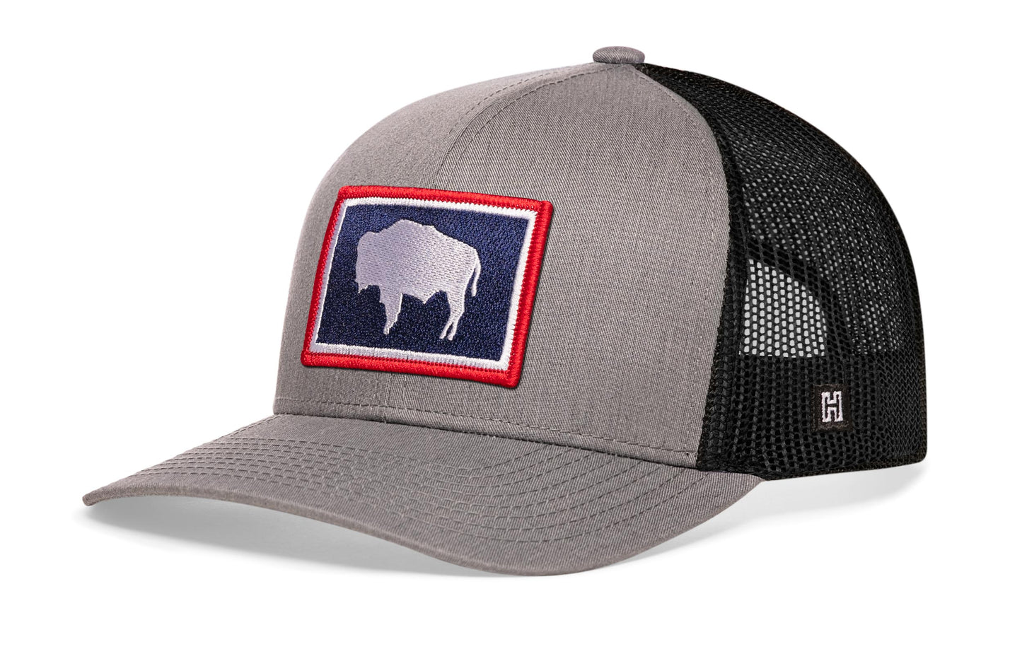 Gorra de camionero con la bandera de Wyoming | Gorra snapback gris y negra de Wyoming