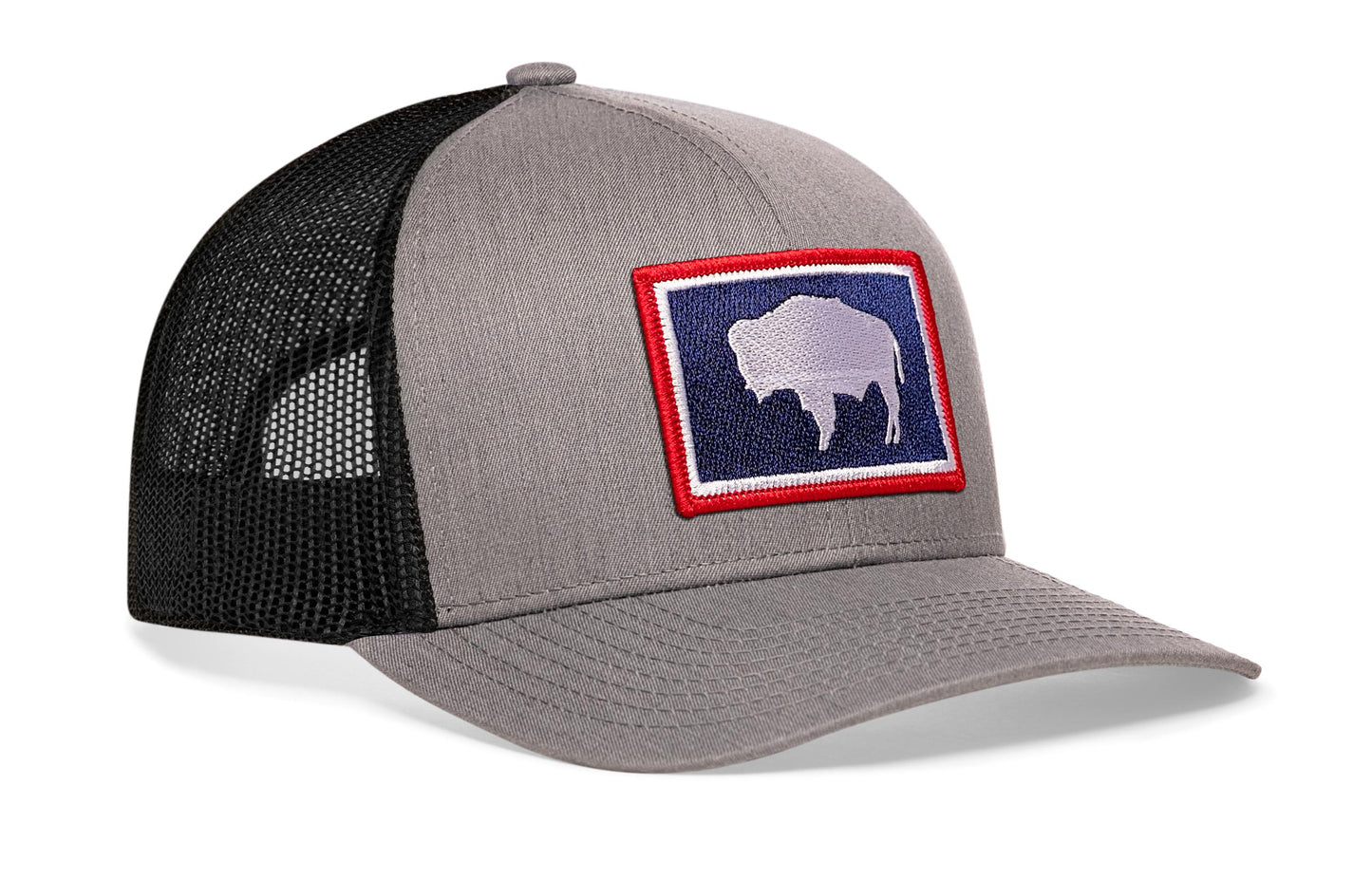 Gorra de camionero con la bandera de Wyoming | Gorra snapback gris y negra de Wyoming