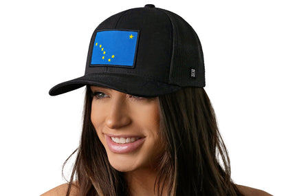 Alaska Flag Trucker Hat  |  Black AK Snapback