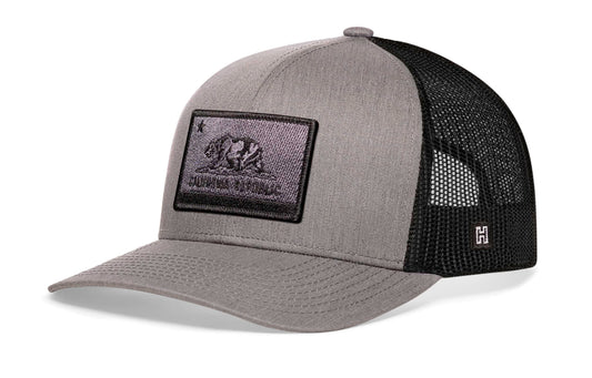 California Flag Trucker Hat Tactical  |  Gray Black CA Snapback