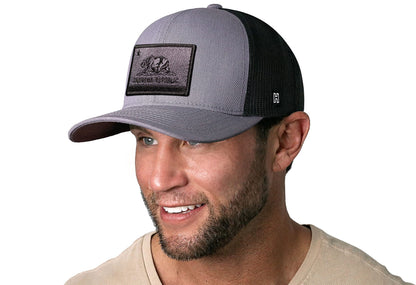 California Flag Trucker Hat Tactical  |  Gray Black CA Snapback
