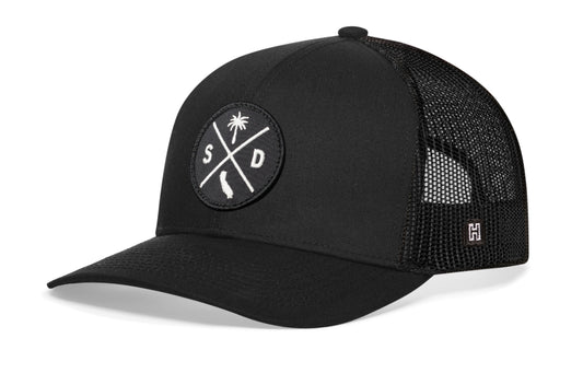 San Diego X Trucker Hat  |  Black Palm Tree Snapback