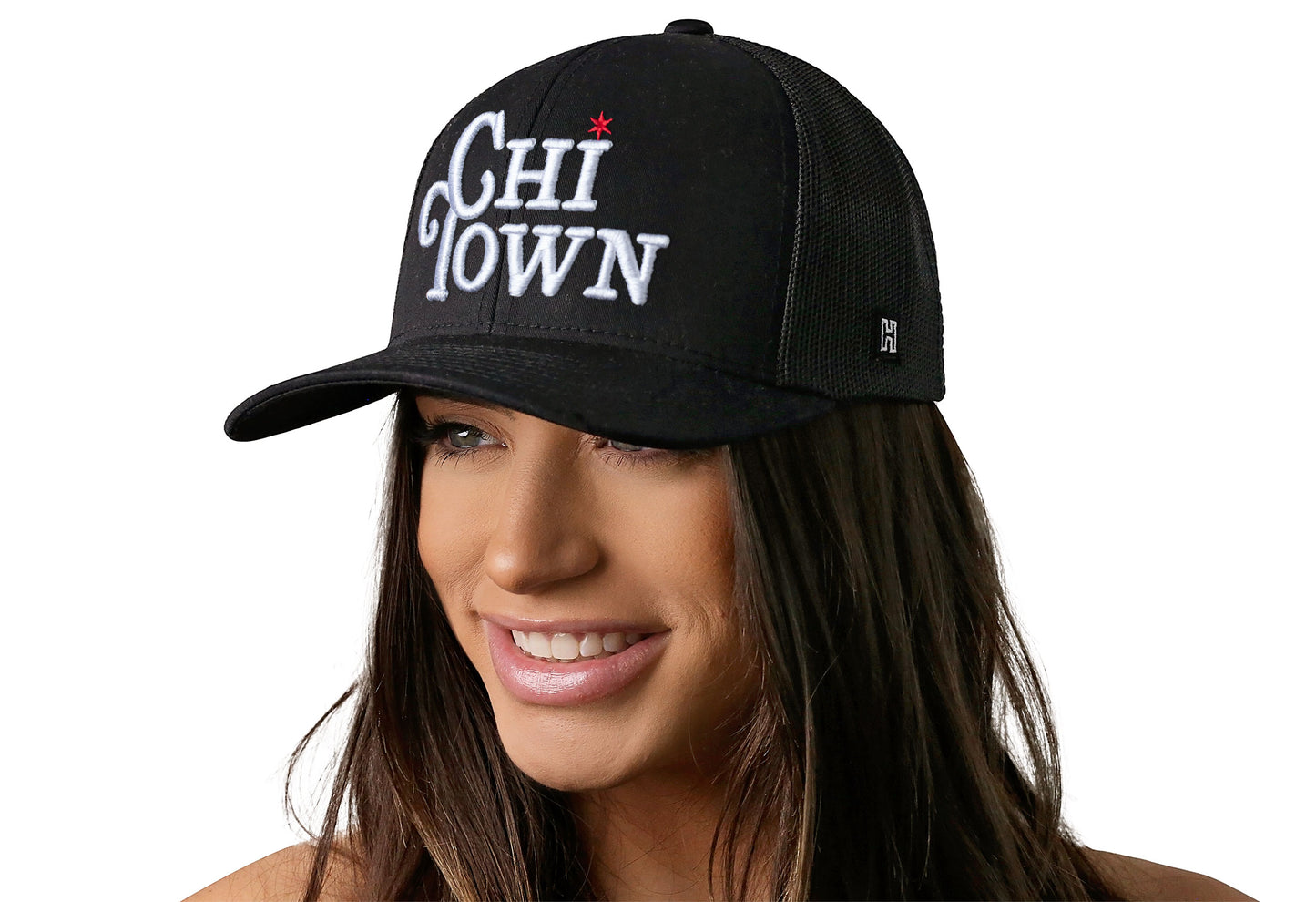 ChiTown Script Trucker Hat  |  Black Chicago Snapback