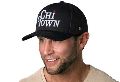 ChiTown Script Trucker Hat  |  Black Chicago Snapback