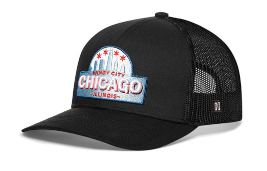 Haka Chicago Windy City Trucker Hat, Black snapback, fans of Chi-Town. The Second City