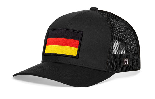 Haka German Flag Trucker Hat, Black snapback, fans of Oktoberfest. Deutschland