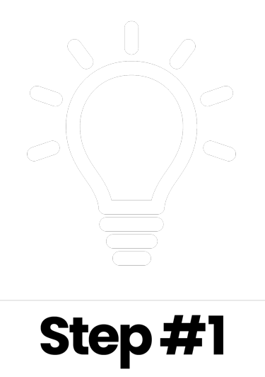 Light bulb icon with 'Step #1' text on a transparent background