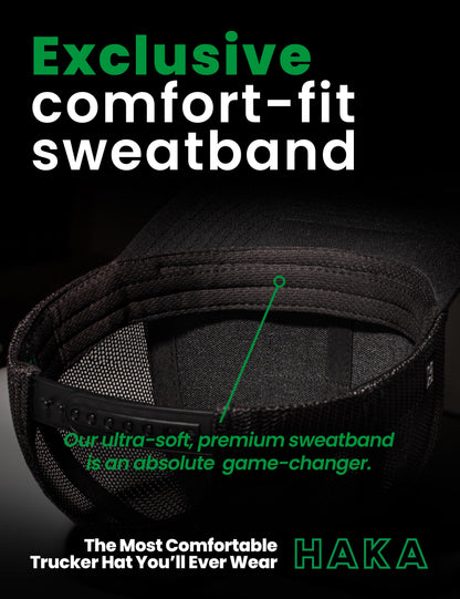 Haka Hat black snapback showcasing exclusive comfort-fit sweatband and ultra-soft and premium characteristics