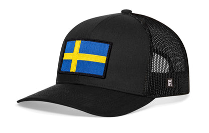 Swedish Flag Trucker Hat  |  Black Sweden Snapback