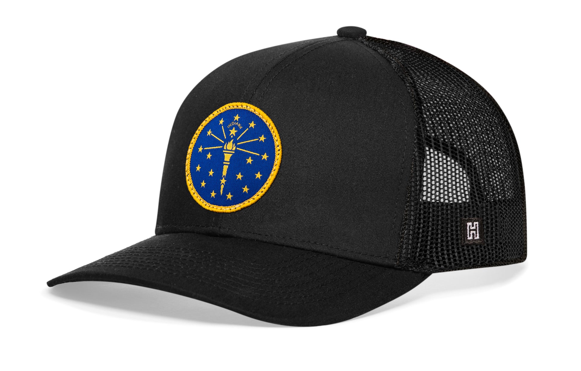 Haka Indiana Flag Trucker Hat, Black snapback, fans of the Crossroads of America. The Hoosier State
