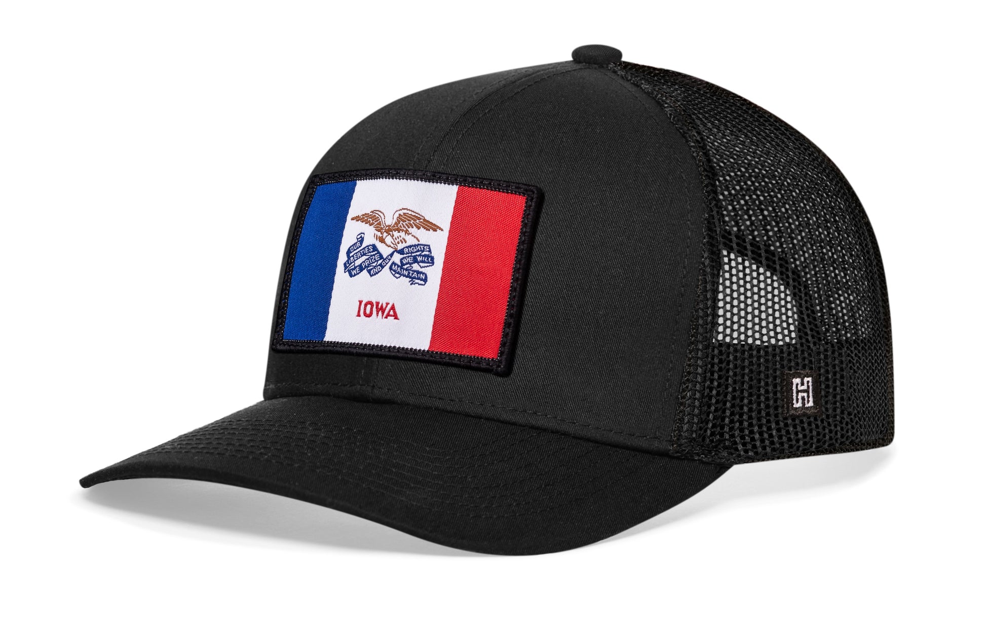 Haka Iowa Flag Trucker Hat, Black snapback, fans of farming. The Hawkeye State