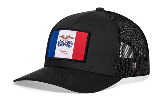 Haka Iowa Flag Trucker Hat, Black snapback, fans of farming. The Hawkeye State