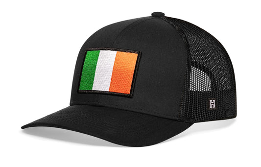 Haka Ireland Flag Trucker Hat, Black snapback, fans of St. Patrick's Day. The Emerald Isle