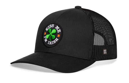 Haka Kiss Me I'm Irish Trucker Hat, Black snapback, fans of St. Paddy's Day. An Irish Hat