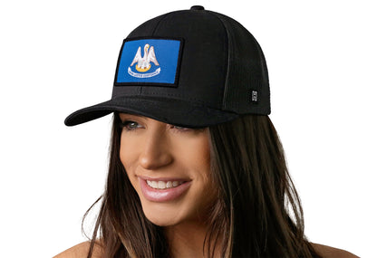 Louisiana Flag Trucker Hat  |  Black LA Snapback