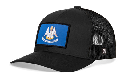 Louisiana Flag Trucker Hat  |  Black LA Snapback