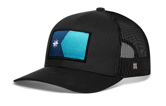 Haka Minnesota Flag Trucker Hat, Black snapback, fans of The Mall of America. Land of 10,000 lakes