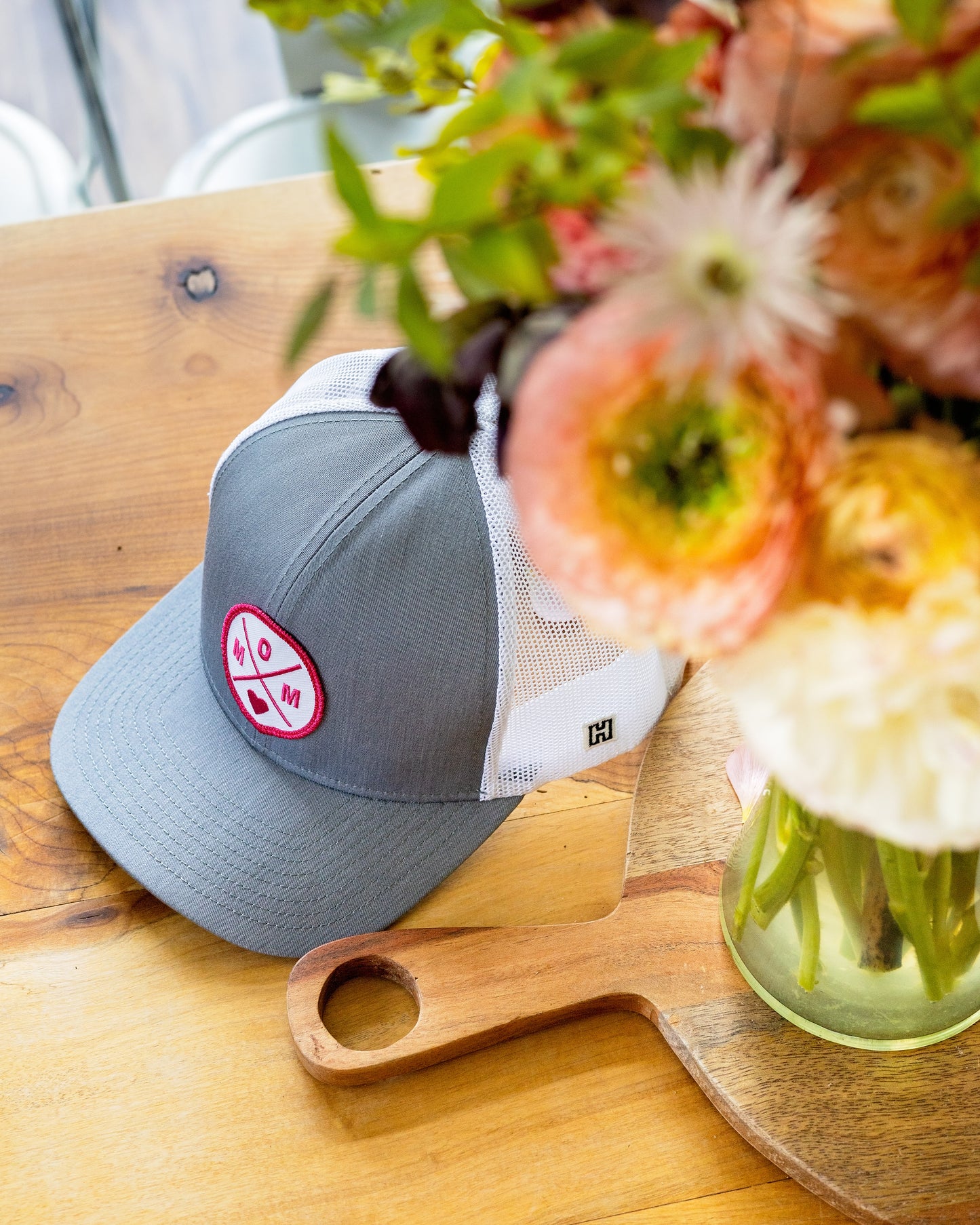 Mom Trucker Hat Pink  |  Gray White Snapback