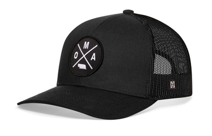 Haka Omaha Trucker Hat, Black snapback, fans of Nebraska. Gateway to the West