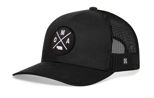 Haka Omaha Trucker Hat, Black snapback, fans of Nebraska. Gateway to the West