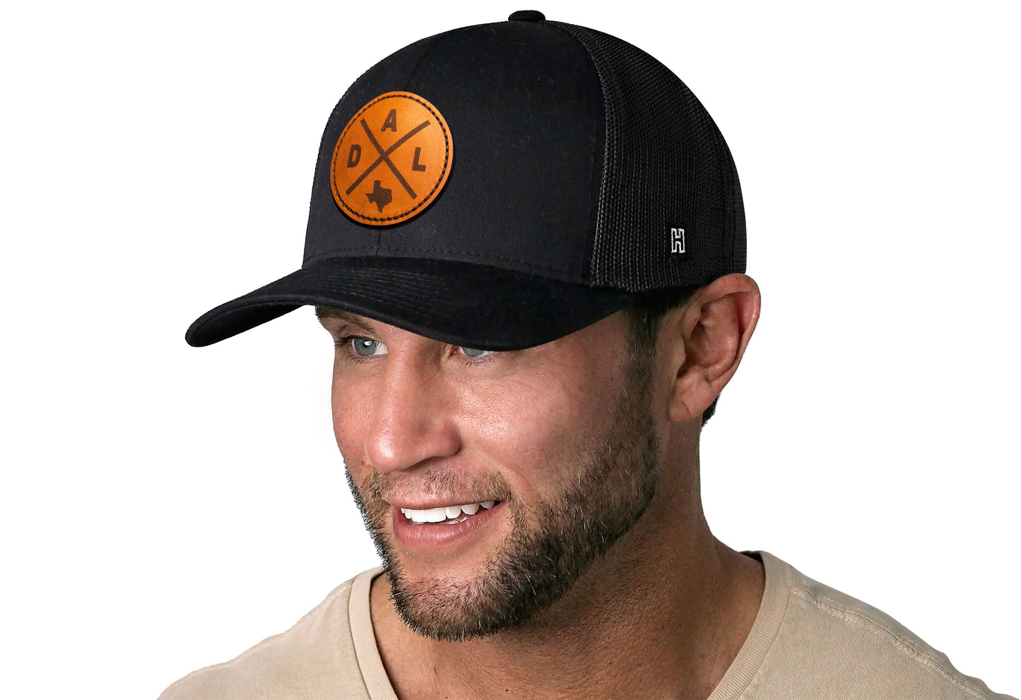 Dallas Trucker Hat Leather |  Black DAL Snapback