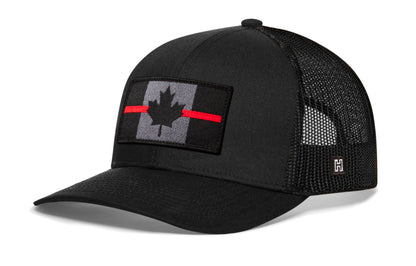 Haka Thin Red Line Canadian Flag, black snapback, firefighters, first responders, and patriots