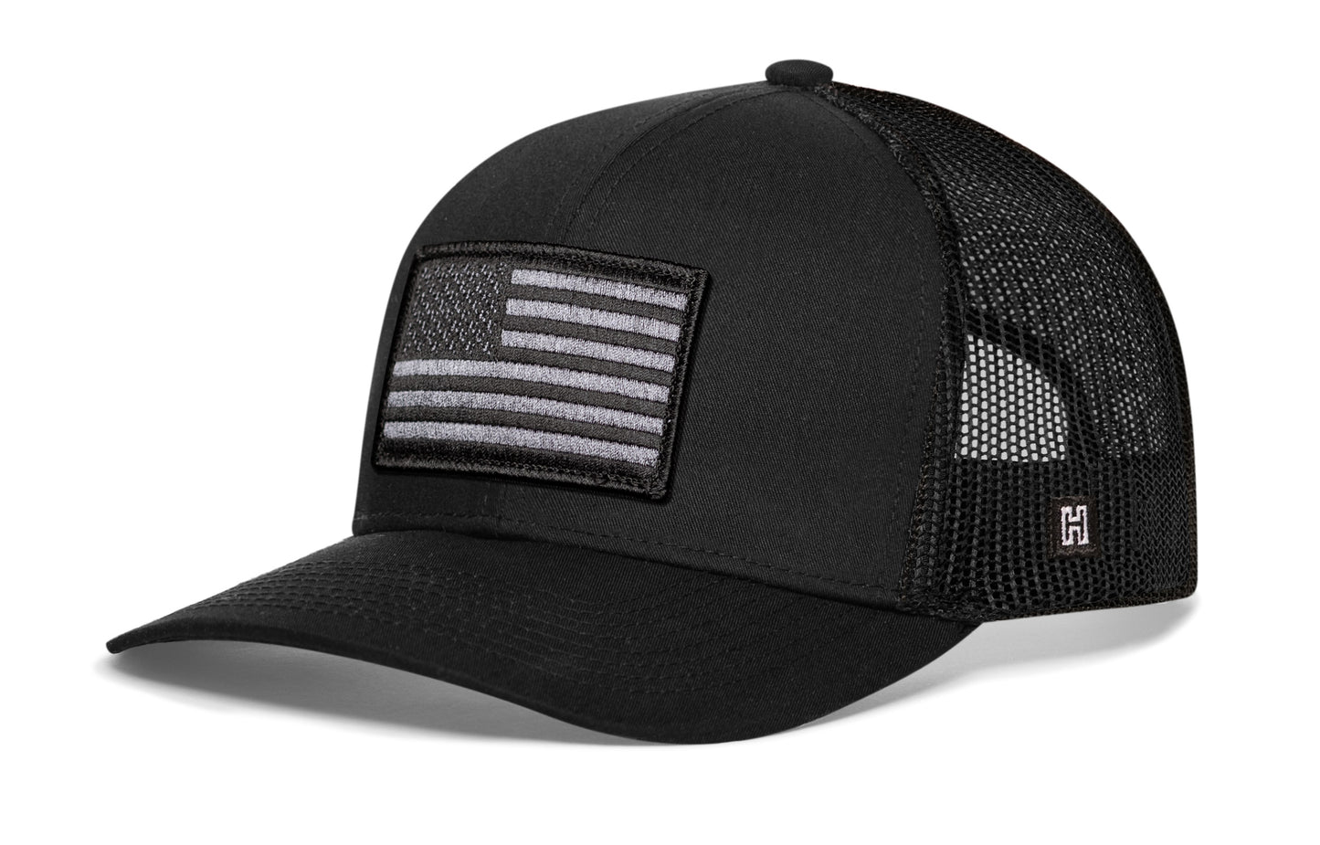 American Flag Trucker Hat Tactical  |  Black USA Snapback