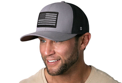 American Flag Trucker Hat  |  Gray Black USA Snapback