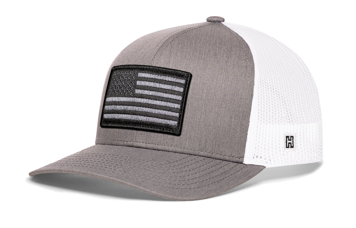 American Flag Trucker Hat  |  Gray White USA Snapback