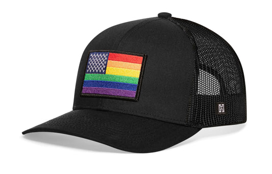 American Rainbow Flag Trucker Hat  |  Black Pride Snapback