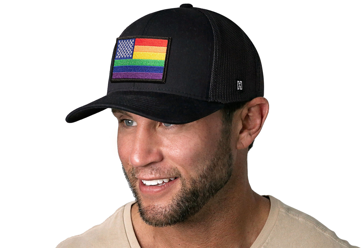 American Rainbow Flag Trucker Hat  |  Black Pride Snapback