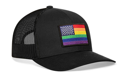 American Rainbow Flag Trucker Hat  |  Black Pride Snapback