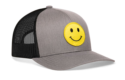 Smiley Face Trucker Hat  | Gray Black Emoji Snapback