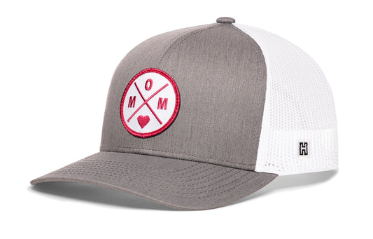 Mom Trucker Hat Pink  |  Gray White Snapback