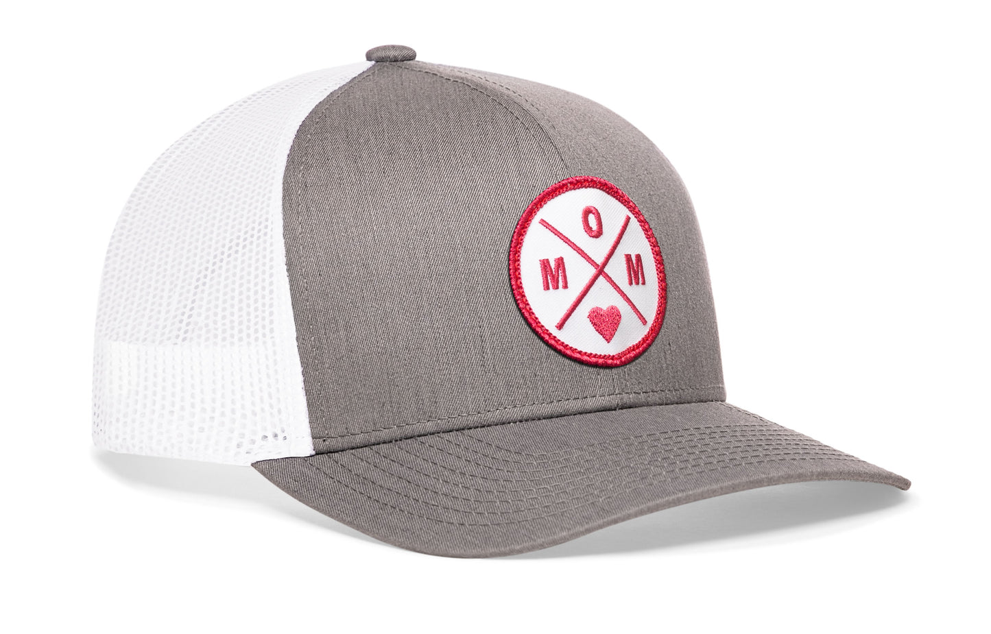 Mom Trucker Hat Pink  |  Gray White Snapback