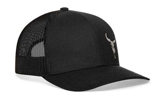 Bull Skull Trucker Hat  |  Black Snapback
