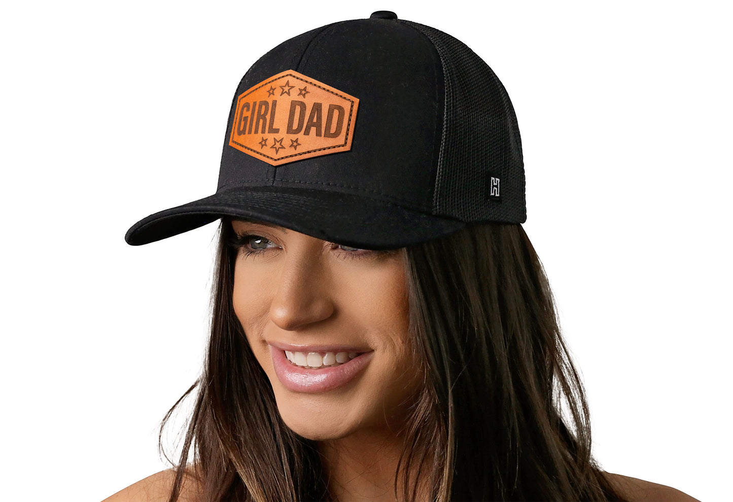 Girl Dad Leather Trucker Hat  |  Black Snapback