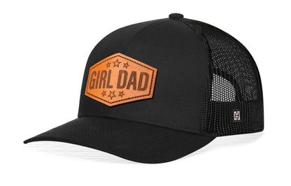 Girl Dad Leather Trucker Hat  |  Black Snapback