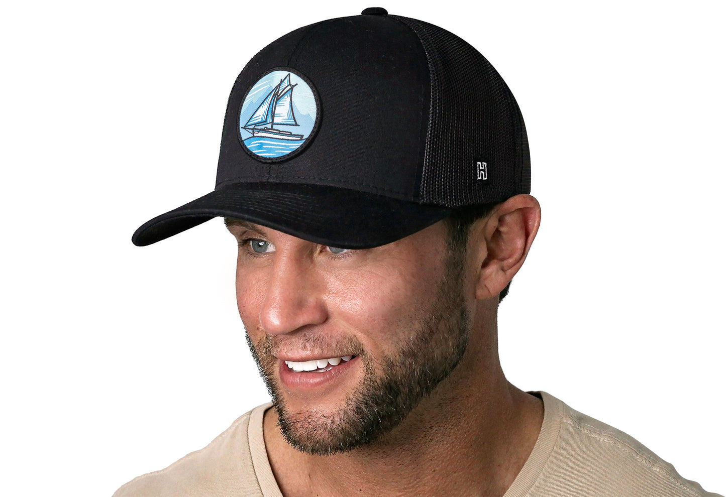 Sailboat Trucker Hat  |  Black Snapback