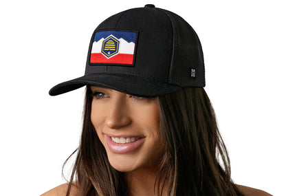 Utah State Flag Trucker Hat  |  Black Snapback