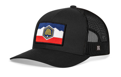 Utah State Flag Trucker Hat  |  Black Snapback