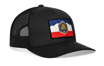 Utah State Flag Trucker Hat  |  Black Snapback