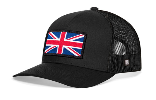 Haka United Kingdom Flag Trucker Hat, Black snapback, fans of the UK. The British Empire