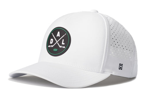 Dallas Hockey Performance 5-Panel Hat, white snapback showing Haka brandmark on left side of cap.