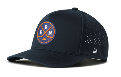 Edmonton Hockey Performance 5-Panel Hat, navy snapback showing Haka brandmark on left side of cap.